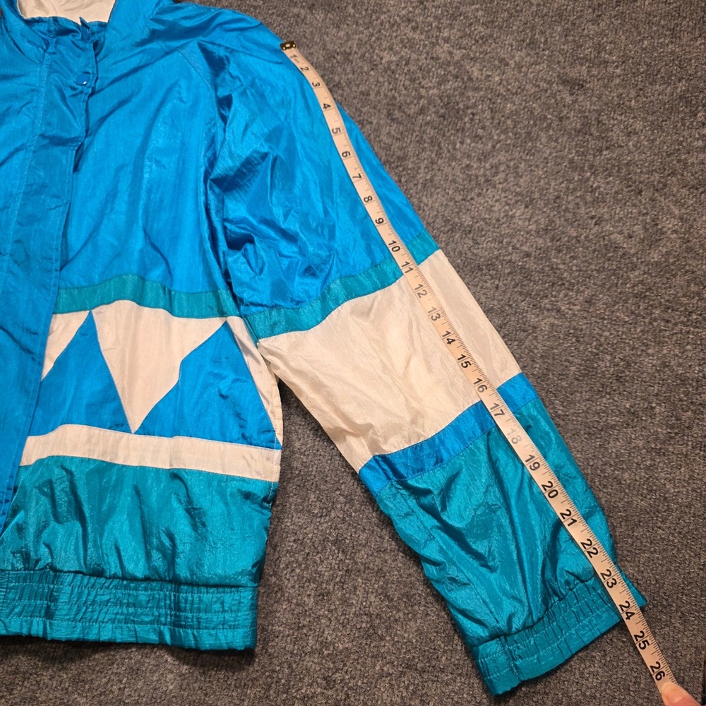 Vintage 80s Colorblock Windbreaker Jacket Teal Green Geometric Retro Grandmacore - Picture 10 of 10